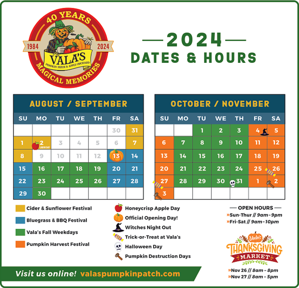 Dates & Hours Plan Your Visit Vala's